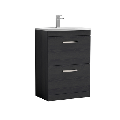Nuie  Athena 600mm Floor Standing 2 Drawer Vanity With Curved 1 Tap Hole Basin (1 size, 3 colours) - Brand New Bathrooms
