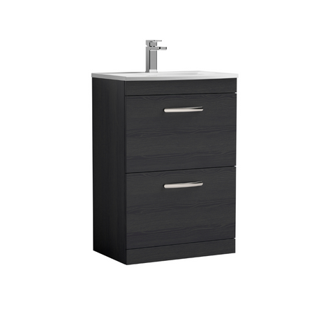 Nuie  Athena 600mm Floor Standing 2 Drawer Vanity With Curved 1 Tap Hole Basin (1 size, 3 colours) - Brand New Bathrooms