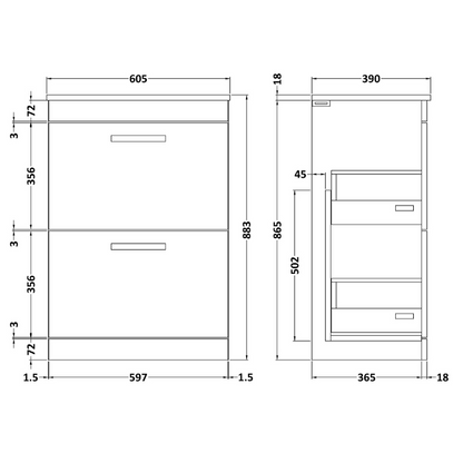 Nuie Arno 600mm Wall Hung 2-Door Vanity & Laminate Worktop (1 size, Charcoal Black) - Brand New Bathrooms