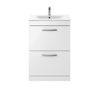 Nuie  Athena 600mm Floor Standing 2 Drawer Vanity With Minimalist 1 Tap Hole Basin (1 size, 3 colours) - Brand New Bathrooms