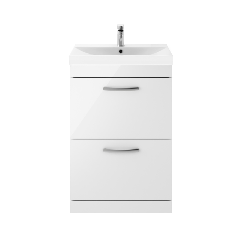 Nuie  Athena 600mm Floor Standing 2 Drawer Vanity With Thin-Edge 1 Tap Hole Basin (1 size, 3 colours) - Brand New Bathrooms