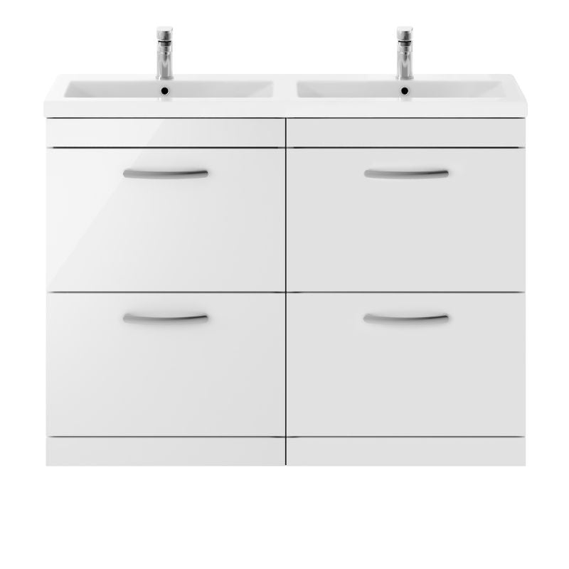 Nuie Athena Floor Standing 4 Drawer Vanity With Twin Basin (1 size, Gloss White) - Brand New Bathrooms