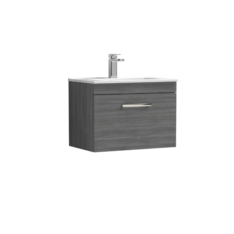 Nuie Athena 600mm Wall Hung Single Drawer Vanity With Minimalist 1 Tap Hole Basin (1 size, 3 colours) - Brand New Bathrooms