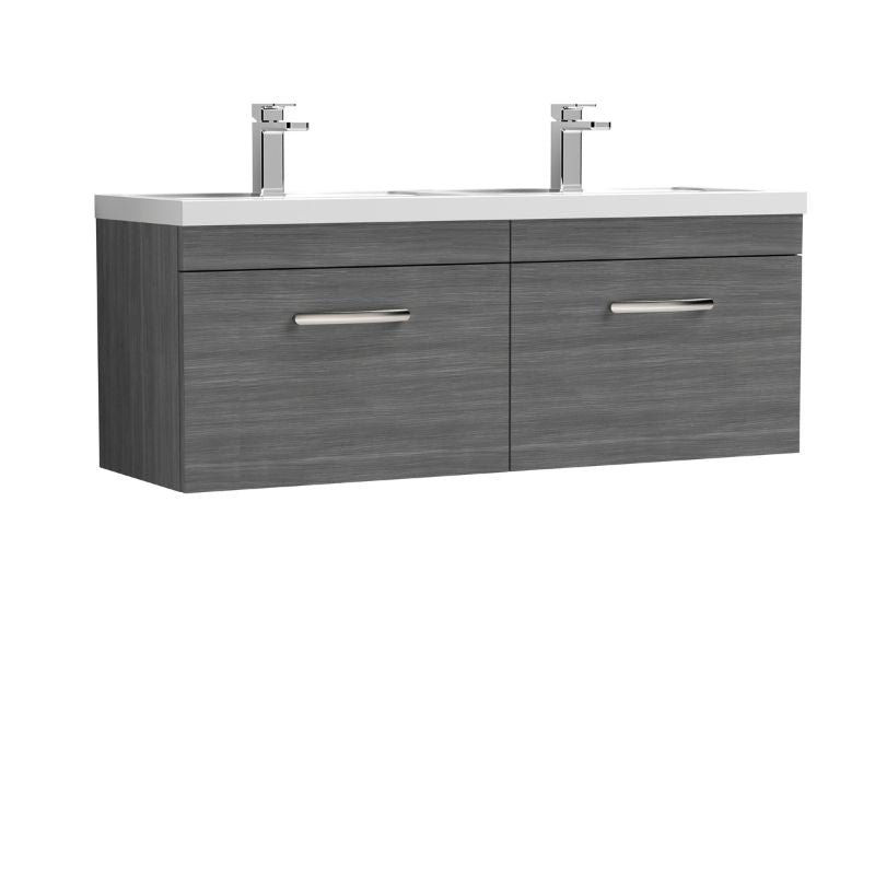 Nuie Athena Wall Hung Cabinet With Double Basin (1 size, 2 colours) - Brand New Bathrooms