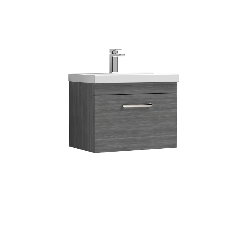 Nuie Athena 600mm Wall Hung Single Drawer Vanity With Thin-Edge 1 Tap Hole Basin (1 size, 3 colours) - Brand New Bathrooms