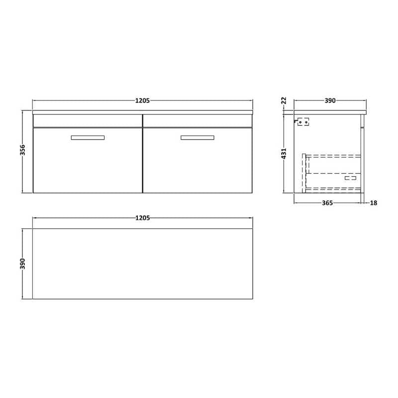 Nuie  Athena Wall Hung 2-Drawer Unit & Laminate Worktop (1 size, 2 colours) - Brand New Bathrooms