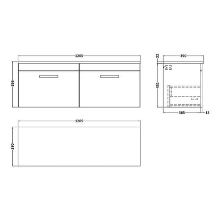 Nuie  Athena Wall Hung 2-Drawer Unit & Laminate Worktop (1 size, 2 colours) - Brand New Bathrooms