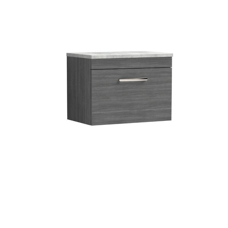 Nuie Athena Wall Hung Single Drawer Vanity With Grey Worktop (1 size,2 colours) - Brand New Bathrooms