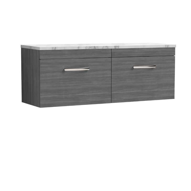 Nuie Athena Wall Hung 2-Drawer Unit & Laminate Worktop (1 size, Anthracite Woodgrain) - Brand New Bathrooms