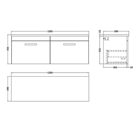 Nuie Athena Wall Hung 2-Drawer Unit & Laminate Worktop (1 size, Anthracite Woodgrain) - Brand New Bathrooms
