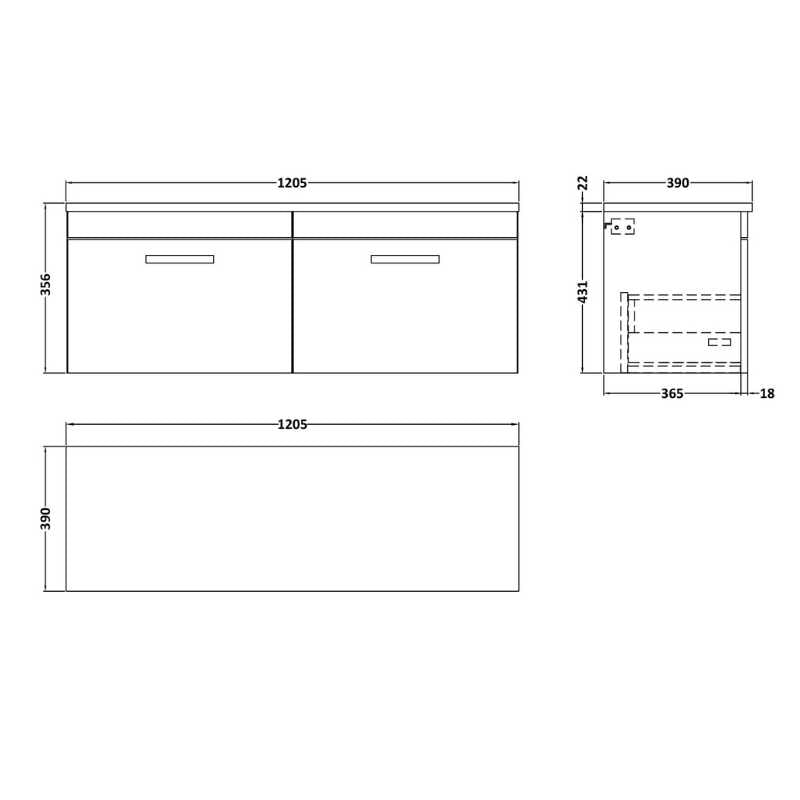 Nuie Athena Wall Hung 2-Drawer Unit & Laminate Worktop (1 size, Anthracite Woodgrain) - Brand New Bathrooms