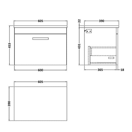Nuie Athena Wall Hung Single Drawer Unit & Laminate Worktop (1 size, 2 colours) - Brand New Bathrooms