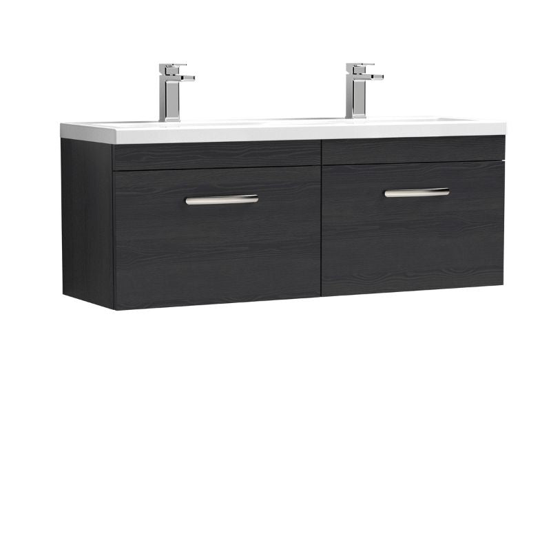 Nuie Athena Wall Hung Cabinet With Double Ceramic Basin (1 size, 2 colours) - Brand New Bathrooms
