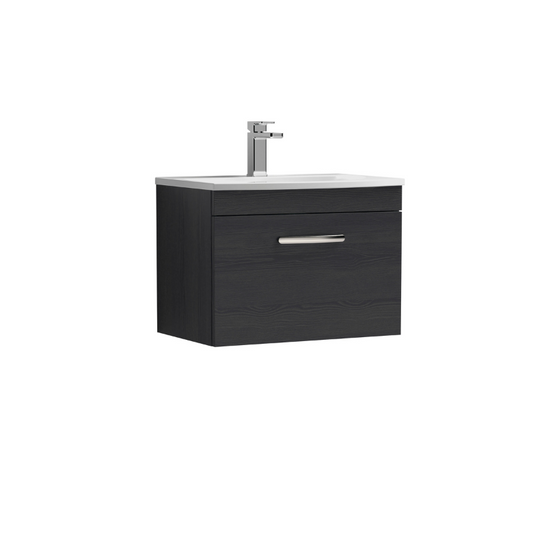 Nuie Athena 600mm Wall Hung Single Drawer Vanity With Curved 1 Tap Hole Basin (1 size, 3 colours) - Brand New Bathrooms