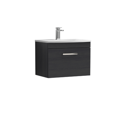 Nuie Athena 600mm Wall Hung Single Drawer Vanity With Curved 1 Tap Hole Basin (1 size, 3 colours) - Brand New Bathrooms