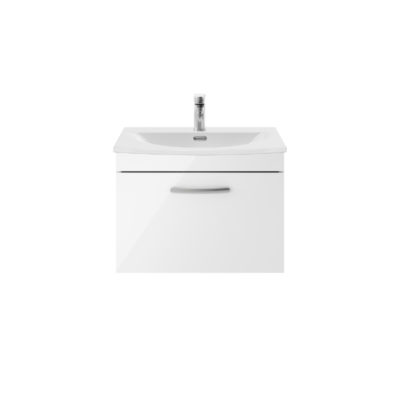 Nuie Athena 600mm Wall Hung Single Drawer Vanity With Curved 1 Tap Hole Basin (1 size, 3 colours) - Brand New Bathrooms