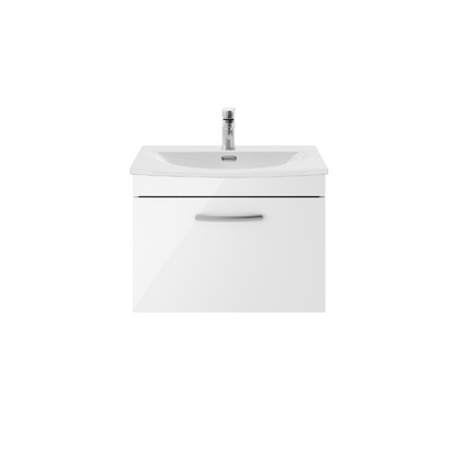 Nuie Athena 600mm Wall Hung Single Drawer Vanity With Curved 1 Tap Hole Basin (1 size, 3 colours) - Brand New Bathrooms