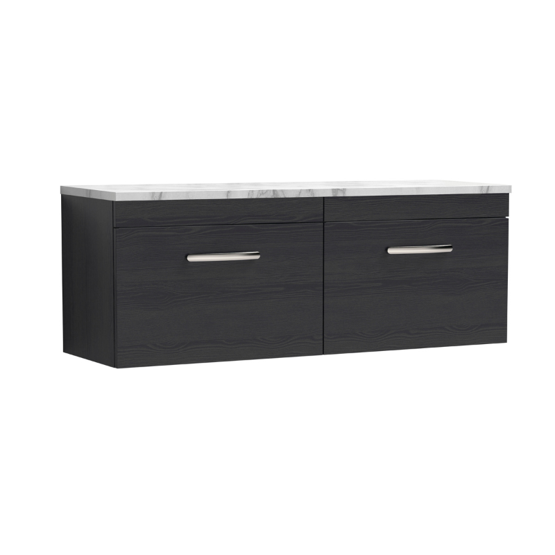 Nuie Athena 1200mm Wall Hung 2-Drawer Vanity & Laminate Worktop (1 size, Charcoal Black) - Brand New Bathrooms