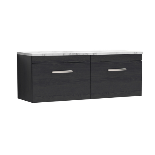 Nuie Athena 1200mm Wall Hung 2-Drawer Vanity & Laminate Worktop (1 size, Charcoal Black) - Brand New Bathrooms
