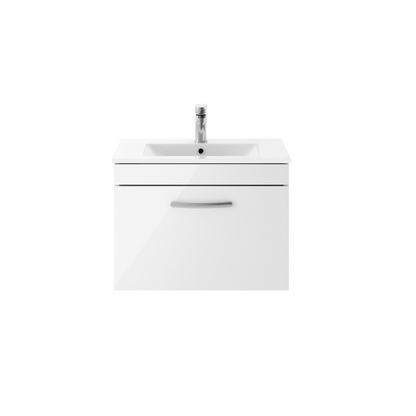 Nuie Athena 600mm Wall Hung Single Drawer Vanity With Minimalist 1 Tap Hole Basin (1 size, 3 colours) - Brand New Bathrooms