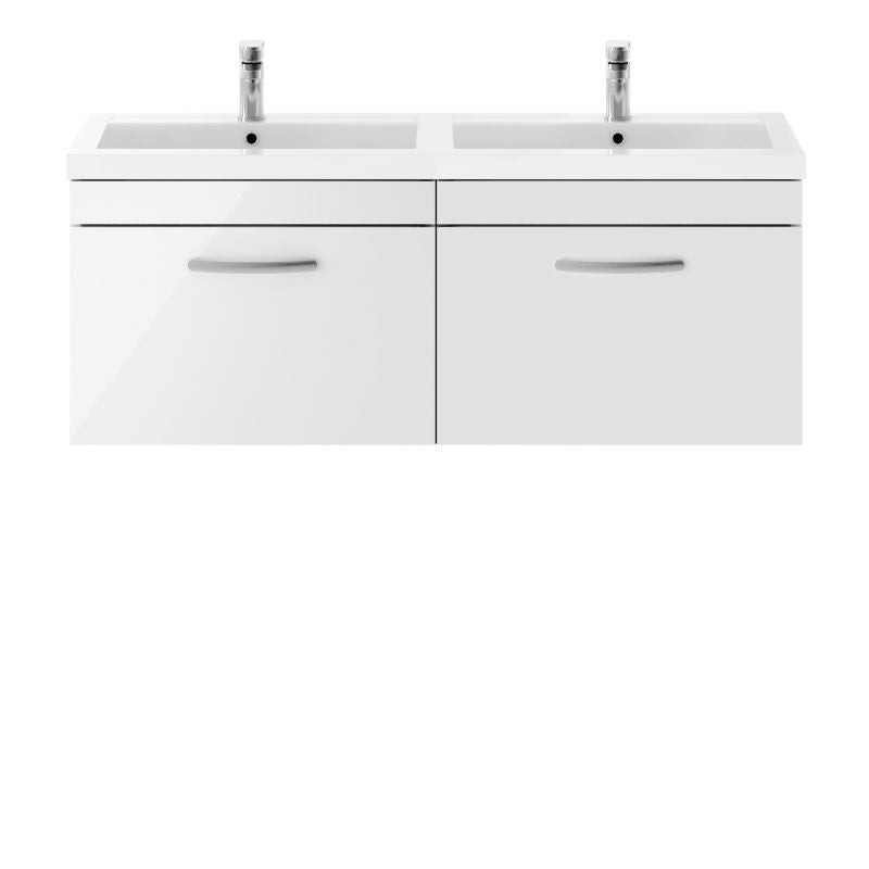Nuie Athena Wall Hung 2 Drawer Vanity With Twin Basin (1 size, Gloss White) - Brand New Bathrooms