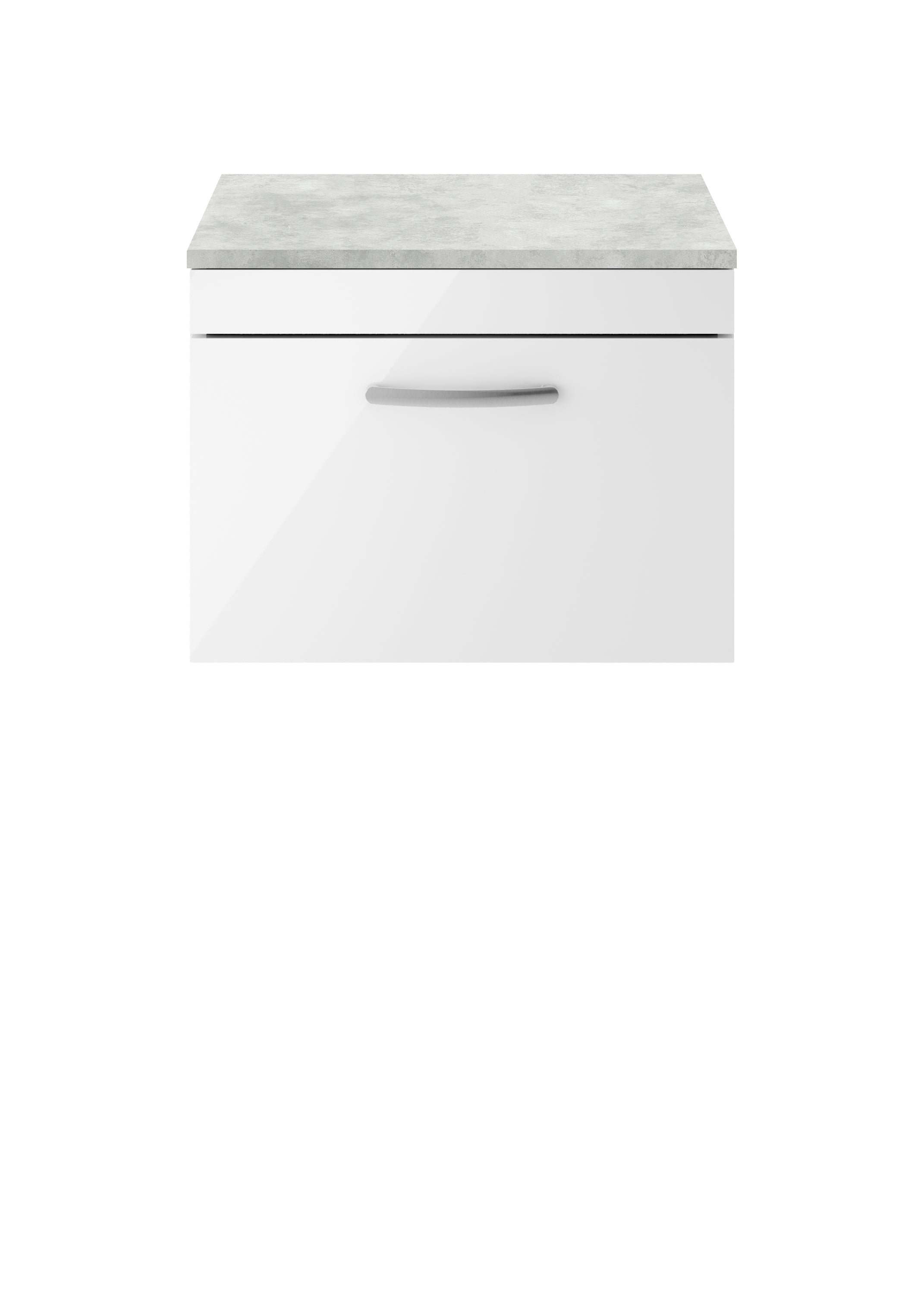 Nuie Athena Wall Hung Single Drawer Vanity With Grey Worktop (1 size, Gloss White) - Brand New Bathrooms