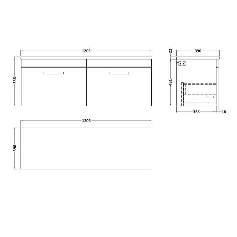 Nuie Athena Wall Hung 2-Drawer Unit & Laminate Worktop (1 size, Gloss White) - Brand New Bathrooms