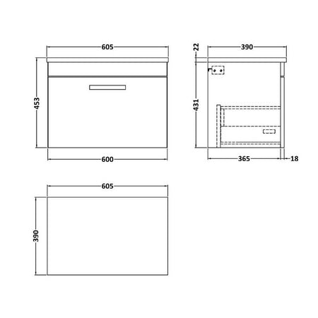 Nuie Athena Wall Hung Single Drawer Unit & Laminate Worktop (1 size, Gloss White) - Brand New Bathrooms