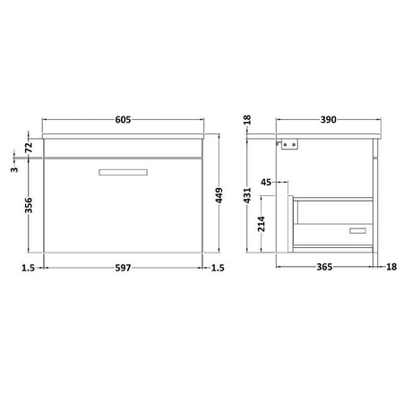 Nuie Athena Wall Hung Single Drawer Vanity With Worktop (1 size, Gloss White) - Brand New Bathrooms