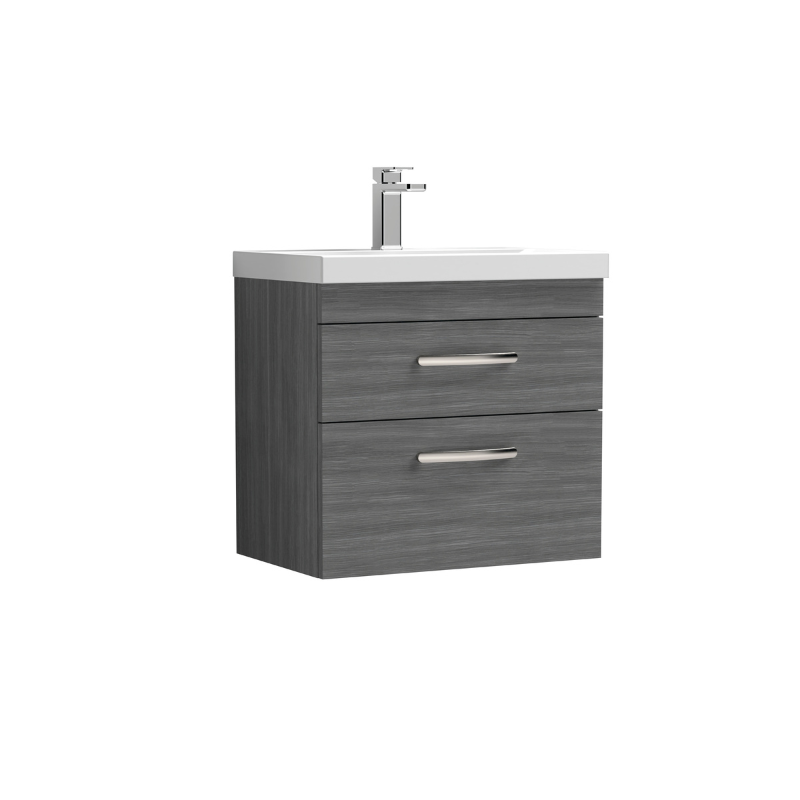 Nuie Athena 600mm Wall Hung 2 Drawer Vanity With Mid-Edge 1 Tap Hole Basin (1 size, 3 colours) - Brand New Bathrooms