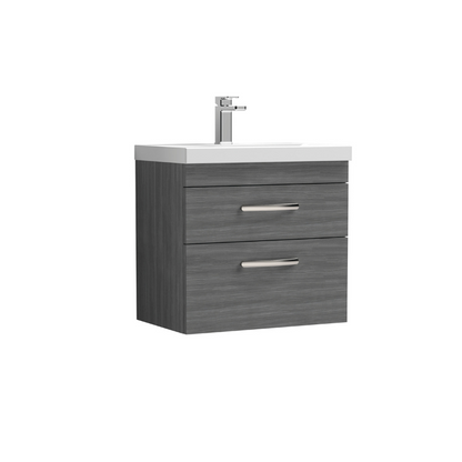 Nuie Athena 600mm Wall Hung 2 Drawer Vanity With Mid-Edge 1 Tap Hole Basin (1 size, 3 colours) - Brand New Bathrooms