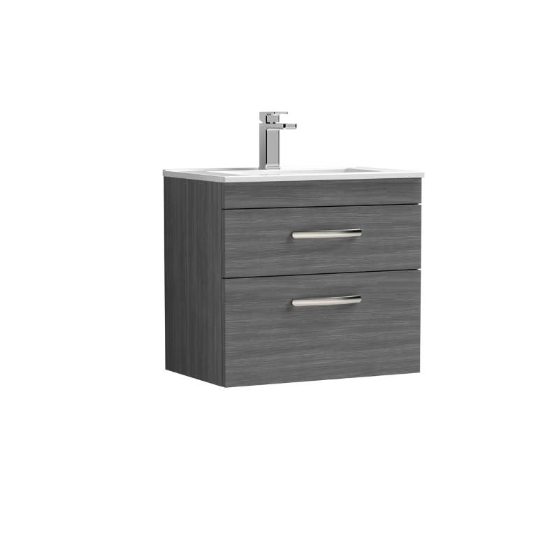 Nuie Athena 600mm Wall Hung 2 Drawer Vanity With Minimalist 1 Tap Hole Basin (1 size, 3 colours) - Brand New Bathrooms