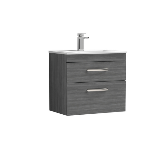 Nuie Athena 600mm Wall Hung 2 Drawer Vanity With Minimalist 1 Tap Hole Basin (1 size, 3 colours) - Brand New Bathrooms