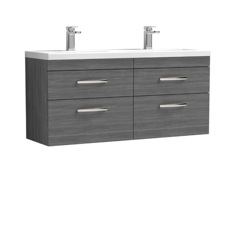Nuie Athena Wall Hung 4 Drawer Vanity With Twin Basin (1 size, Anthracite Woodgrain) - Brand New Bathrooms