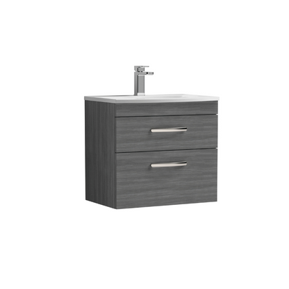 Nuie Athena 600mm Wall Hung 2 Drawer Vanity With Curved 1 Tap Hole Basin (1 size, 3 colours) - Brand New Bathrooms