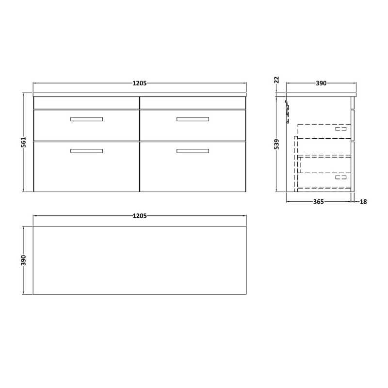 Nuie Athena Wall Hung 4-Drawer Unit & Laminate Worktop (1 size, 2 colours) - Brand New Bathrooms