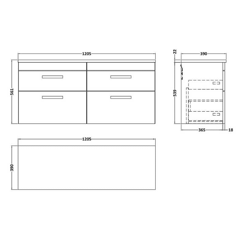 Nuie Athena Wall Hung 4-Drawer Unit & Laminate Worktop (1 size, 2 colours) - Brand New Bathrooms