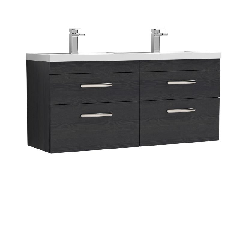 Nuie Athena Wall Hung 4 Drawer Vanity With Twin Basin (1 size, 2 colours) - Brand New Bathrooms
