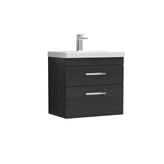 Nuie Athena 600mm Wall Hung 2 Drawer Vanity With Thin-Edge 1 Tap Hole Basin (1 size, 3 colours) - Brand New Bathrooms