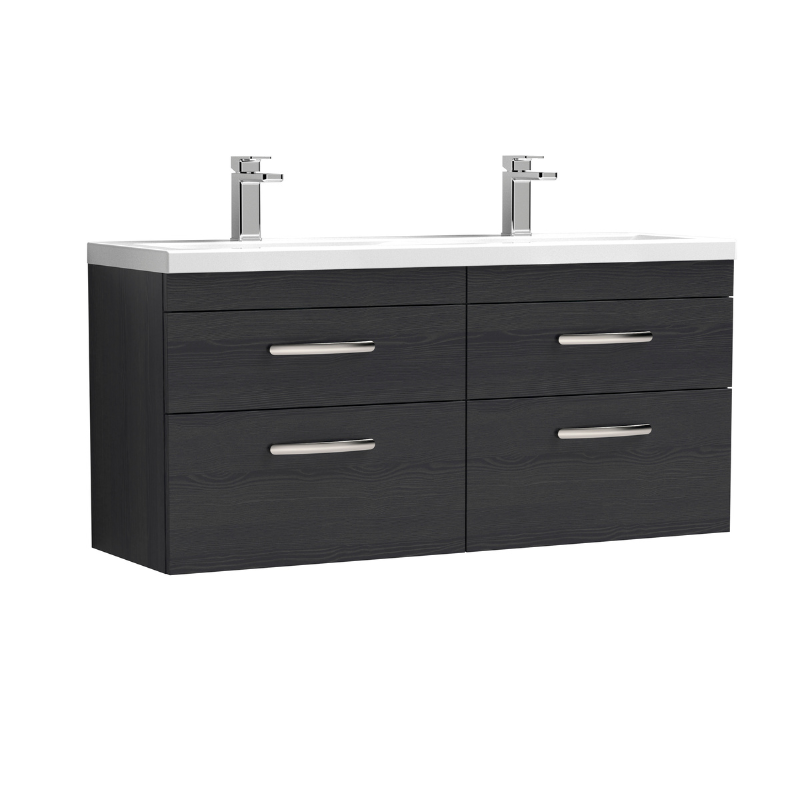 Nuie Athena 1200mm Wall Hung 4 Drawer Vanity With Twin Basin (1 size, Charcoal Black) - Brand New Bathrooms