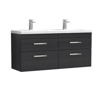 Nuie Athena 1200mm Wall Hung 4 Drawer Vanity With Twin Basin (1 size, Charcoal Black) - Brand New Bathrooms
