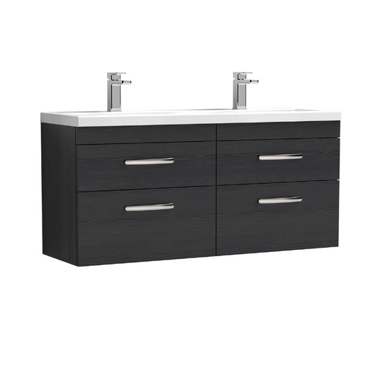Nuie Athena 1200mm Wall Hung 4 Drawer Vanity With Twin Basin (1 size, Charcoal Black) - Brand New Bathrooms