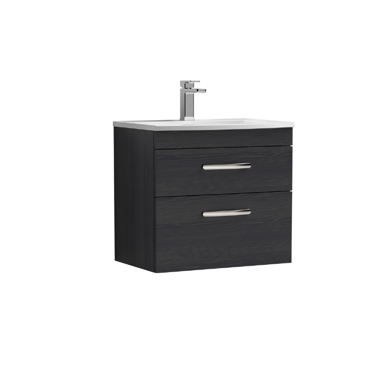 Nuie Athena 600mm Wall Hung 2 Drawer Vanity With Curved 1 Tap Hole Basin (1 size, 3 colours) - Brand New Bathrooms
