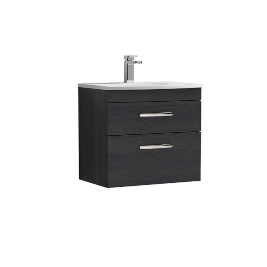 Nuie Athena 600mm Wall Hung 2 Drawer Vanity With Curved 1 Tap Hole Basin (1 size, 3 colours) - Brand New Bathrooms