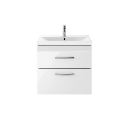 Nuie Athena 600mm Wall Hung 2 Drawer Vanity With Mid-Edge 1 Tap Hole Basin (1 size, 3 colours) - Brand New Bathrooms