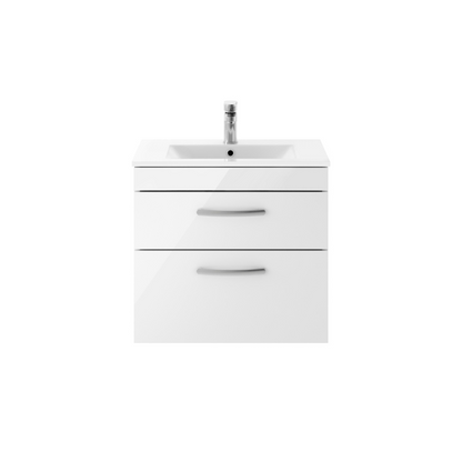 Nuie Athena 600mm Wall Hung 2 Drawer Vanity With Minimalist 1 Tap Hole Basin (1 size, 3 colours) - Brand New Bathrooms