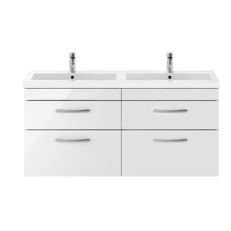 Nuie Athena Wall Hung Cabinet With Double Basin (1 size, Gloss White) - Brand New Bathrooms