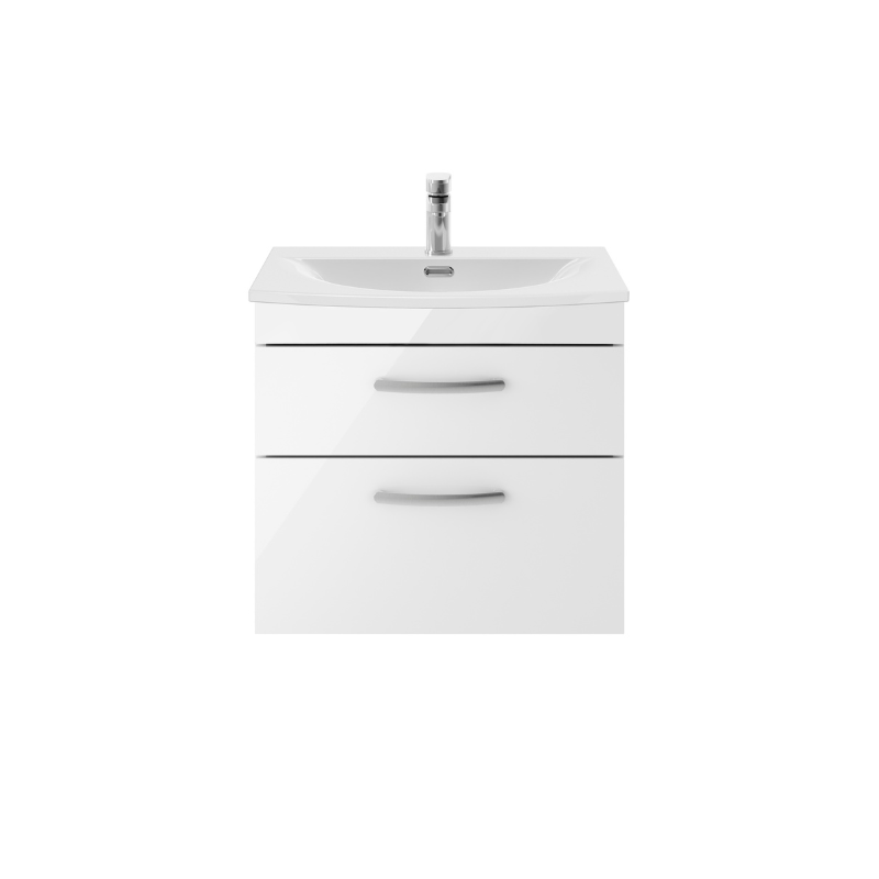 Nuie Athena 600mm Wall Hung 2 Drawer Vanity With Curved 1 Tap Hole Basin (1 size, 3 colours) - Brand New Bathrooms
