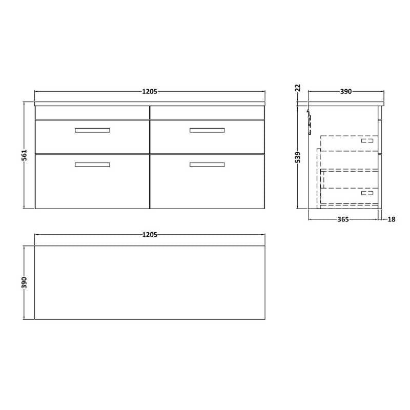 Nuie Athena Wall Hung 4-Drawer Unit & Laminate Worktop (1 size, Gloss White) - Brand New Bathrooms