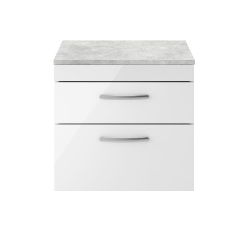 Nuie Athena Wall Hung 2 Drawer Vanity With Grey Worktop (1 size, Gloss White) - Brand New Bathrooms